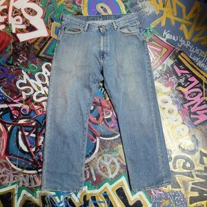 Y2K Nautica Jeans Co. Relaxed Fit Denim Jeans 34x30 w yellow pockets & zipper